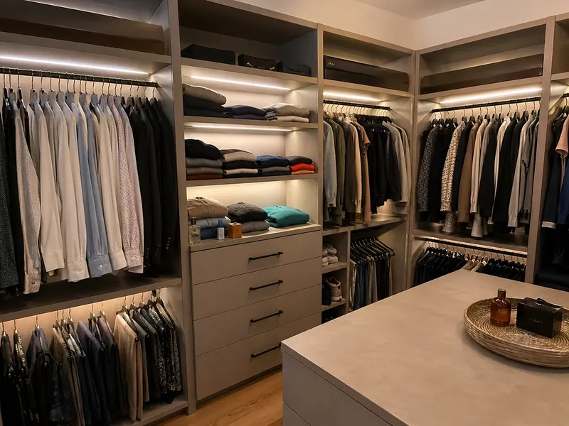 Garderoba walk-in na wymiar — oświetlenie LED i wyposażenie, Wrocław