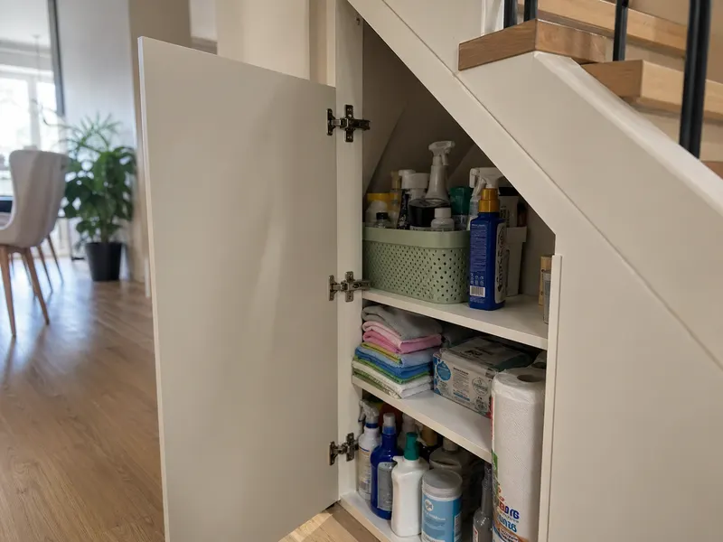 Zabudowa pod schodami detal — realizacja Wrocław